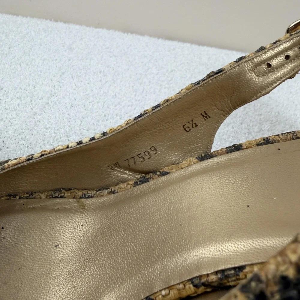 Stuart Weitzman Leopard Wedge Sandals‎ Womens Size 6.5 M Slingback Peep Toe Cork - Picture 3 of 8